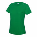 The AWDis Just Cool JC005 women's t-shirt, featuring a plain green design with short sleeves and a round neckline, is displayed against a white background.