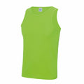 On a plain white background, the JC007 by AWDis Just Cool is a bright green sleeveless tank top. This top showcases a round neckline and minimalist design, making it perfect for athletic or casual wear.