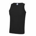 The JC007 by AWDis Just Cool is a sleeveless black tank top, featured against a white background to highlight its minimalist design and round neckline.