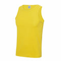 A JC007 sleeveless tank top from AWDis Just Cool is displayed against a white background. The yellow top features a round neckline and boasts a simple, casual design.