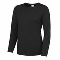 JC012 by AWDis Just Cool, featuring a black long-sleeve crewneck shirt displayed against a white background.
