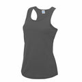 AWDis Just Cool JC015 gray sleeveless tank top with a racerback design displayed on a plain white background.