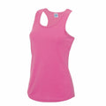 A JC015 tank top from AWDis Just Cool, featuring a sleeveless design in pink with a round neckline and racerback style, displayed on a white background.
