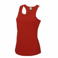 The product is the JC015, a sleeveless red tank top with a racerback design from the brand AWDis Just Cool, displayed on a white background.