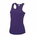 The JC015 by AWDis Just Cool is a purple sleeveless tank top featuring a round neckline and racerback design, showcased against a plain white background.