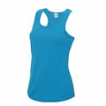 A sleeveless tank top from AWDis Just Cool, product code JC015, featuring a racerback design in blue against a plain white background. This top offers a straightforward, athletic style ideal for casual wear or sports activities.