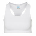 AWDis Just Cool JC017 features a front view of a white sports bra with a racerback design.
