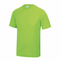A JC01J T-shirt by AWDis Just Cool, featuring a vibrant green color, short sleeves, and a round neckline, is showcased against a white background.