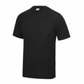 A JC01J T-shirt from AWDis Just Cool is displayed on a white background. This plain black shirt features short sleeves and a round neckline.