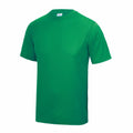 The JC01J by AWDis Just Cool, a plain green T-shirt featuring short sleeves and a round neckline, showcased against a white background.