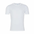 A plain white short-sleeve T-shirt with a round neck from the brand AWDis Just Cool, model JC020, is displayed against a white background.
