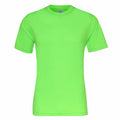 A JC020 short-sleeve T-shirt from AWDis Just Cool, featuring a bright green color, is displayed against a white background. The T-shirt showcases a crew neckline and a minimalist design without logos or patterns.