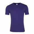 A JC020 T-shirt by AWDis Just Cool, featuring a plain purple design with short sleeves, displayed against a white background. It has a crew neckline and appears to be made of a smooth fabric.