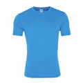 An AWDis Just Cool JC020 T-shirt in plain blue with short sleeves and a round neckline, displayed against a white background.