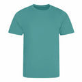 A simple and casual t-shirt from AWDis Just Cool, product name JC020, is showcased against a white background. This plain turquoise shirt features a classic round neckline and short sleeves.