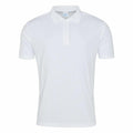 The JC021 by AWDis Just Cool is a white short-sleeve polo shirt featuring a collar and three buttons on the front.