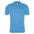 The AWDis Just Cool JC021 is a blue short-sleeve polo shirt featuring a collar and three buttons on the front.