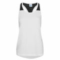 AWDis Just Cool JC027 white sleeveless tank top featuring a black striped racerback design.