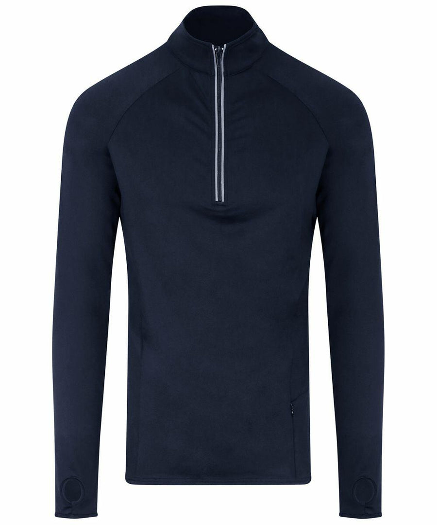 A long-sleeve JC030 zip-up jacket in black, featuring a high collar and thumb holes, by AWDis Just Cool.