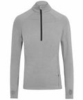 An AWDis Just Cool JC030, featuring a gray long-sleeve design with a half-zip front and convenient thumb holes.