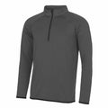 The JC031 gray long-sleeve pullover by AWDis Just Cool features a half-zip closure and a stand-up collar.