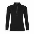 AWDis Just Cool's JC036 is a black, long-sleeve pullover featuring a half-zip front and a stand-up collar.