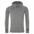 AWDis Just Cool JC037: A gray long-sleeve hoodie featuring a drawstring hood and thumb holes.