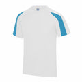 JC03J by AWDis Just Cool: White T-shirt featuring blue shoulder panels on a plain background.