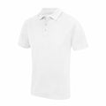 A plain white short-sleeve polo shirt, product name JC040, by AWDis Just Cool displayed on a blank background.