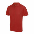 The JC040 by AWDis Just Cool is displayed on a white background, showing a front view. This plain red polo shirt features a classic collar and a three-button placket.
