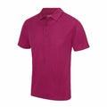 A JC040 polo shirt from AWDis Just Cool, featuring a maroon color, short sleeves, a collar, and three buttons, displayed against a white background.