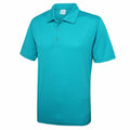 The AWDis Just Cool JC040 teal short-sleeve polo shirt, showcased against a white background, includes a classic collar and a three-button placket.