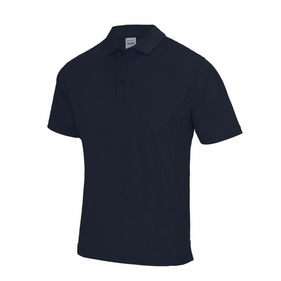 The JC041 polo shirt by AWDis Just Cool is shown on a white background, featuring a classic collar and three buttons.