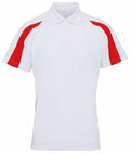 AWDis Just Cool JC043 polo shirt in white featuring red shoulder stripes.