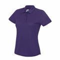 A JC045 women's polo shirt from AWDis Just Cool, featuring a purple color with short sleeves and a three-button collar, displayed against a white background.