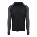 AWDis Just Cool JC057 black and gray zip-up hoodie with front pockets and a hood.