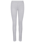 A pair of AWDis Just Cool JC070 leggings in a plain, light gray color are displayed on a white background. These full-length leggings feature a high waistband and are designed for a snug fit.