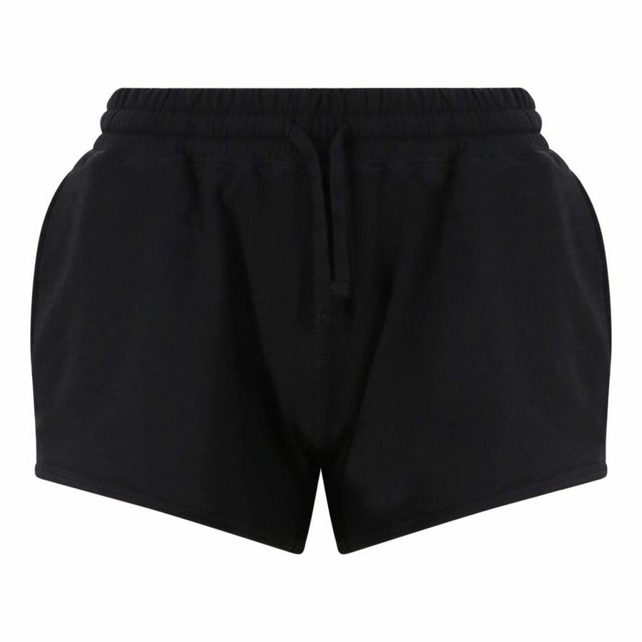 AWDis Just Cool JC074 athletic shorts in black feature an elastic waistband and a drawstring.