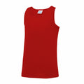The JC07J, a sleeveless plain red tank top from AWDis Just Cool, is displayed against a white background.