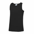 Product JC07J by AWDis Just Cool, a black sleeveless tank top featuring a rounded neckline, is displayed on a plain white background.