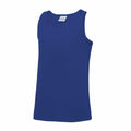A sleeveless tank top in blue, with a round neckline from the brand AWDis Just Cool's JC07J line, displayed against a plain white background. The fabric is smooth and lightweight, perfect for casual or athletic wear.