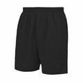 The image features the JC080, a pair of plain black athletic shorts with an elastic waistband from the brand AWDis Just Cool, set against a white background.