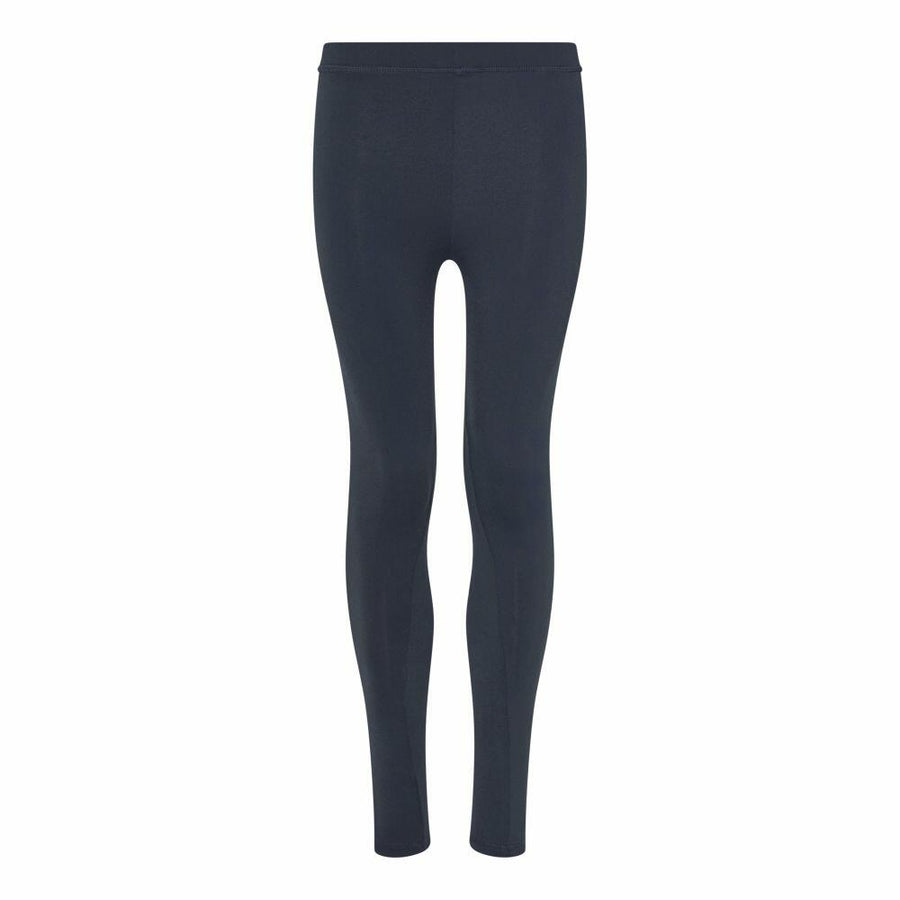 The JC087 navy leggings by AWDis Just Cool are displayed on a white background, showcasing a high waistband and slim fit design.