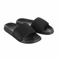 Introducing the JC092 by AWDis Just Cool, a sleek pair of black slide sandals featuring wide straps and contoured footbeds.