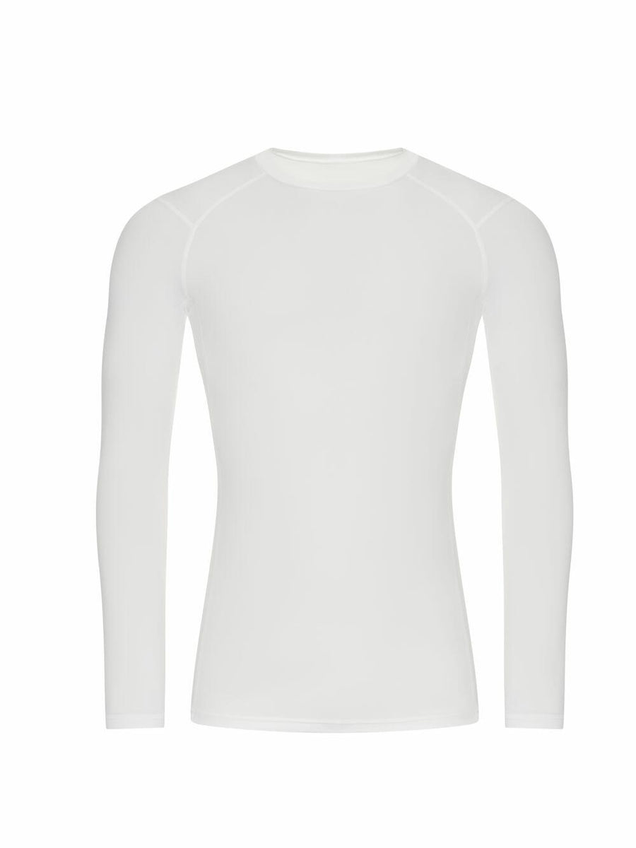 AWDis Just Cool's JC232 is a white long-sleeve fitted shirt featuring a crew neck, presented against a plain background.