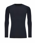 AWDis Just Cool's JC232 plain black long-sleeve crew-neck shirt displayed on a white background.