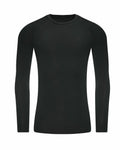 The JC232 shirt from AWDis Just Cool, featuring a plain black long-sleeve crewneck design, is displayed against a white background.