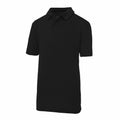 The JC40J by AWDis Just Cool is a black short-sleeved polo shirt featuring a collar and a three-button placket, with a plain design that has no visible logos or patterns.