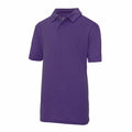 The AWDis Just Cool JC40J, a purple polo shirt featuring short sleeves and a collar, is displayed against a white background.