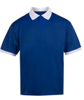 The Sports Overtops features short sleeves, a solid blue body, white collar, and white sleeve cuffs, shown against a plain white background.
